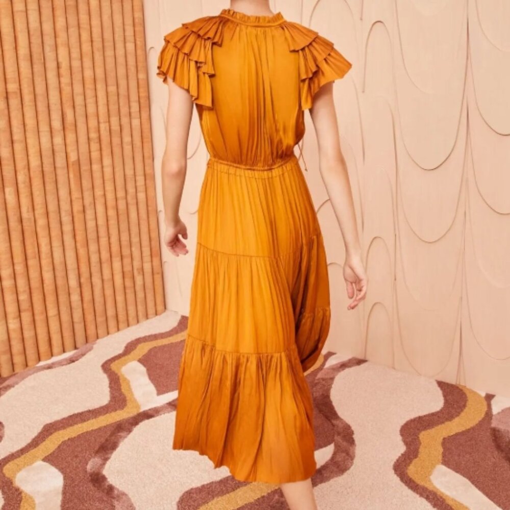 NWOT ULLA JOHNSON Blaire Midi Dress in Goldenrod XS $590 - Picture 4 of 11